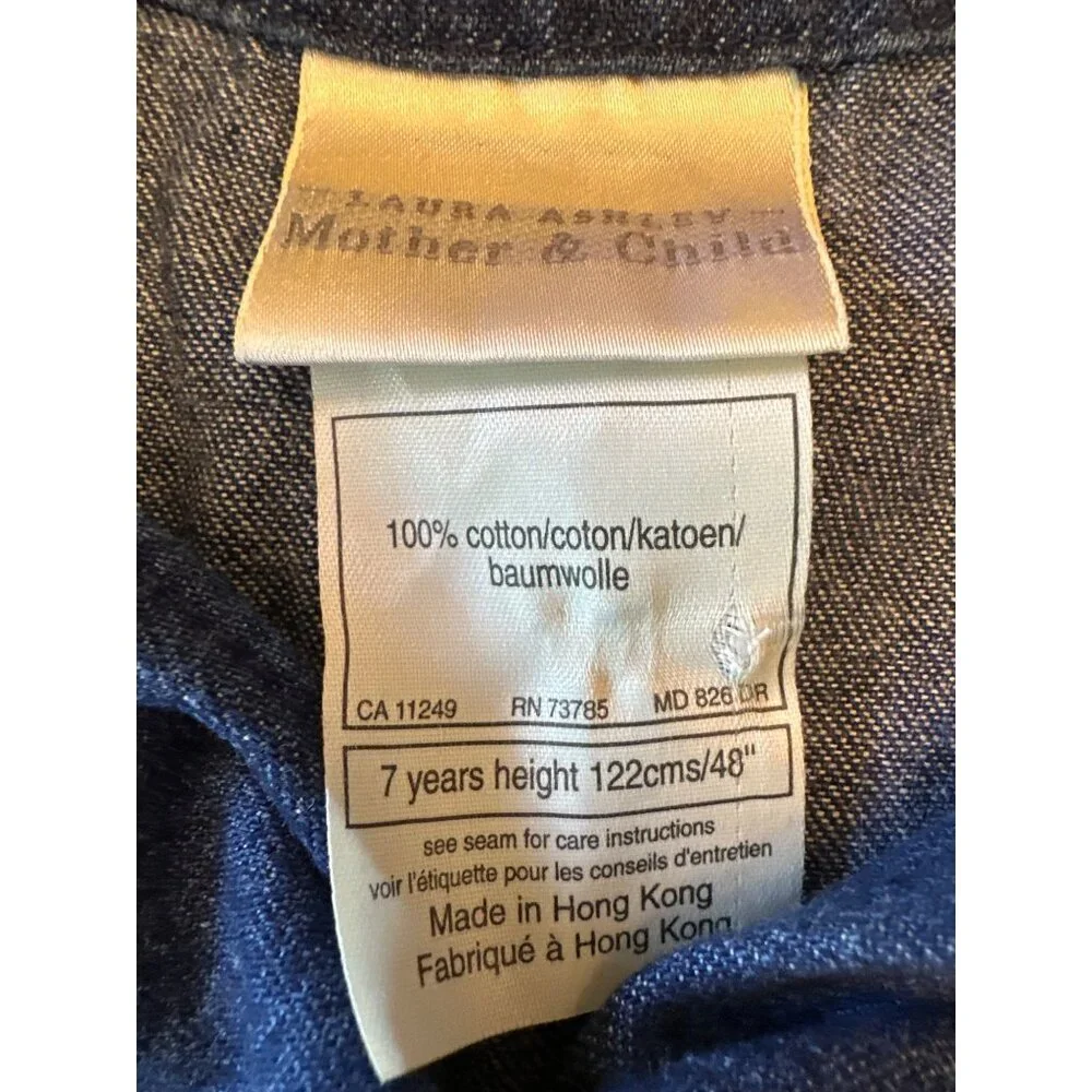 Laura Ashley Dress‎ Blue Mother & Child Floral Embroidered Denim Button Front 7Y